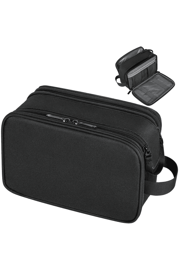 Toiletry Bag for Men, PU Leather Travel Toiletry Organizer with Handle, Water Resistant Travel Essentials for Women, Travel Storage Bags with Divider for Cosmetics Toiletries Brushes Tools, Black