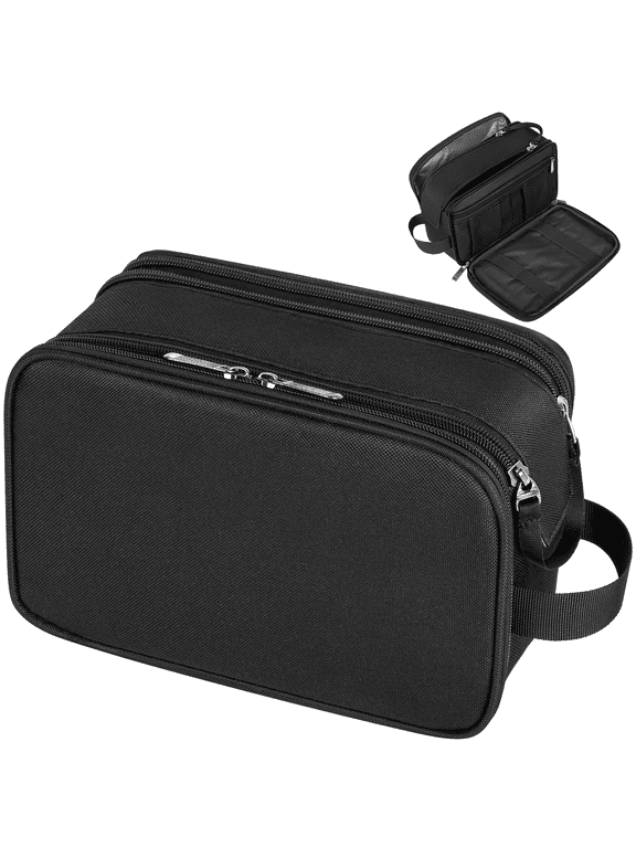 Toiletry Bag for Men, Large Travel Toiletry Organizer with Handle, Water Resistant Travel Essentials for Women and Men, Travel Storage Bags with Divider for Cosmetics Toiletries Brushes Tools, Black