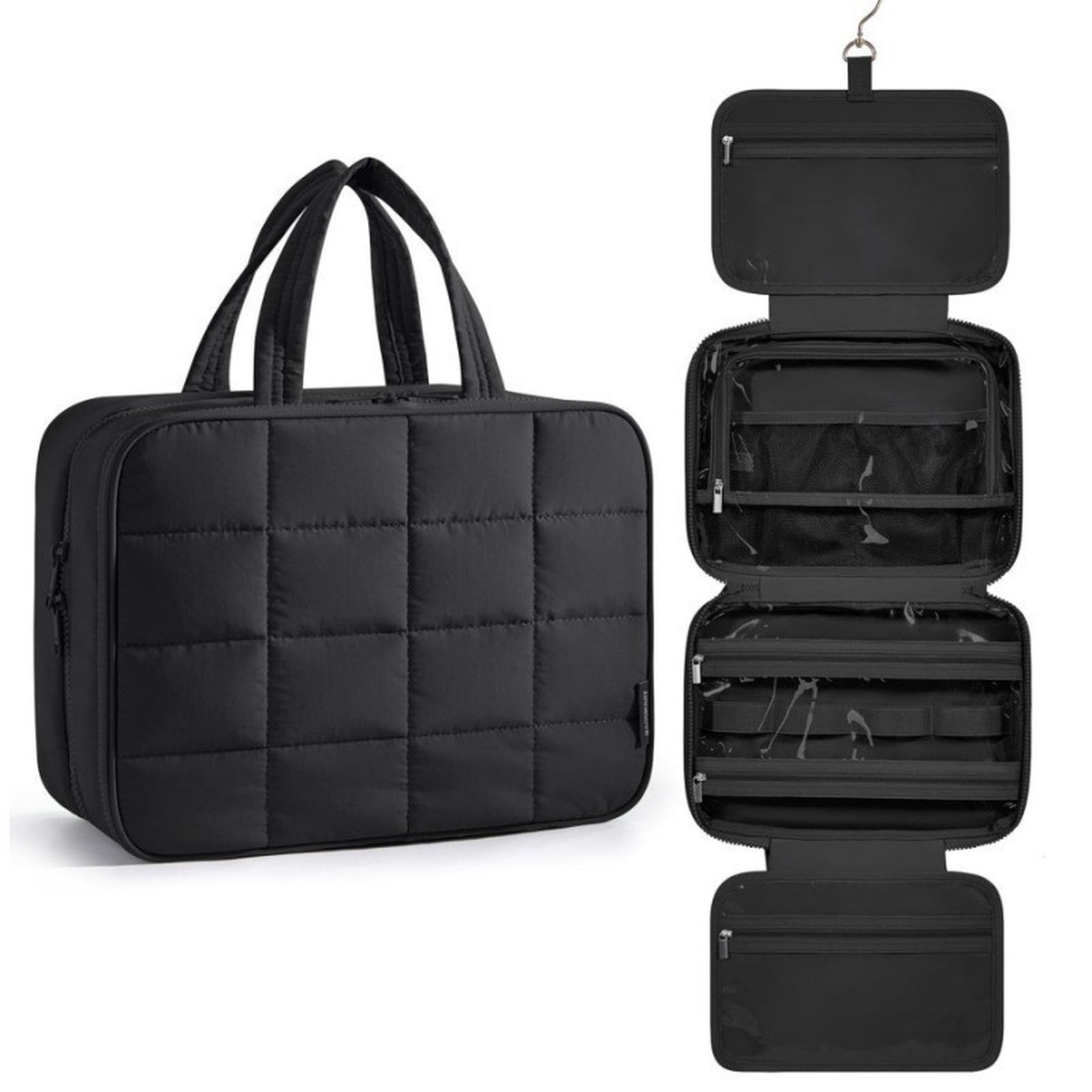 Travel Toiletry Bag for Women, Hanging Travel Bag for Toiletries, Puffy Makeup Cosmetic Bag Organizer, Carry-on Travel Accessories Essentials (a)