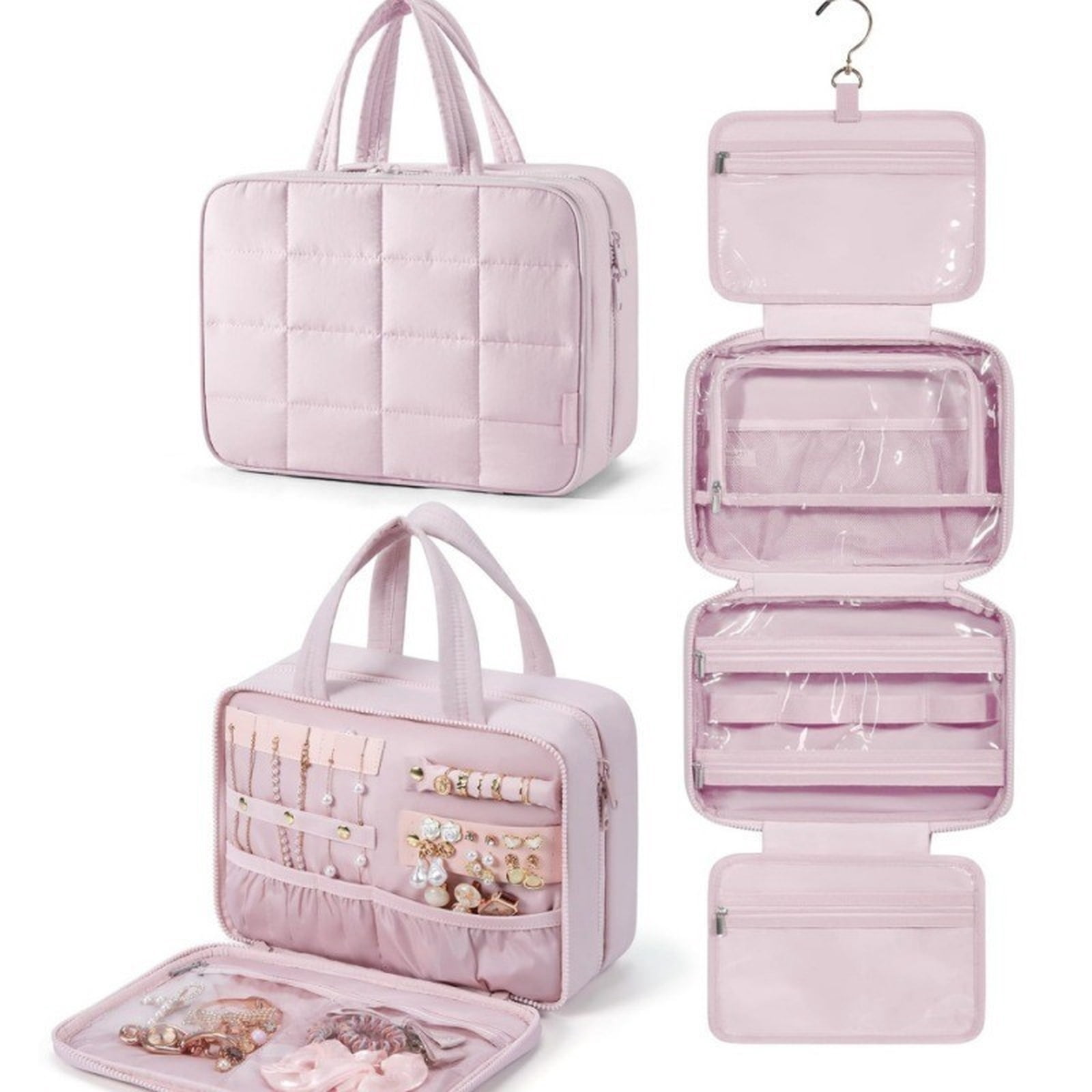 Travel Toiletry Bag for Women, Hanging Travel Bag for Toiletries, Puffy Makeup Cosmetic Bag Organizer, Carry-on Travel Accessories Essentials (b)