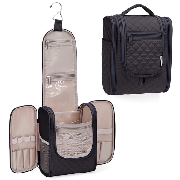 Travel Toiletry Bag for Women, Makeup Bag Organizer with Hanging Hook Portable Cosmetic Toiletries Case, Make up Accessories for Men, Dark Grey
