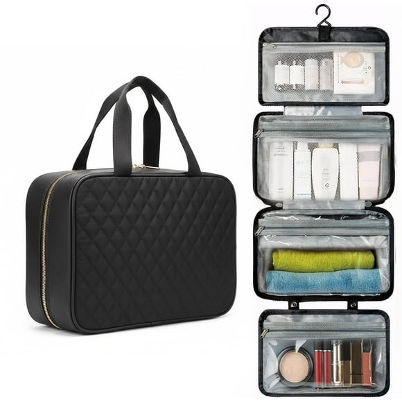 Travel Toiletry Bag for Women Men - Kailwokk Waterproof Makeup Bag, Travel Essentials with Portable Organizer Hanging Hook, Black