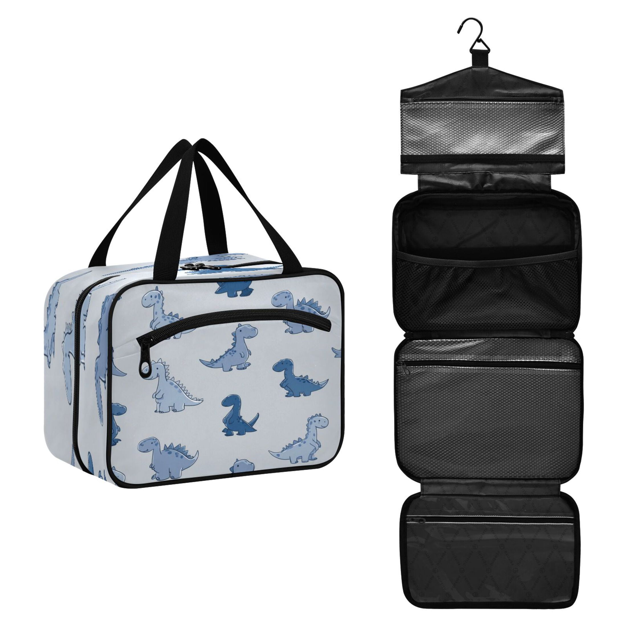 Travel Toiletry Bag with Metal Hook Large Capacity Cosmetic Bag Toiletry Bags for Travel, Gym, Camping Cute Blue Dinosaurs
