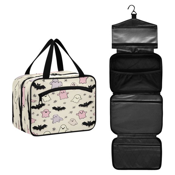 Travel Toiletry Bag with Metal Hook Large Capacity Cosmetic Bag Toiletry Bags for Travel, Gym, Camping Cute Pastel Ghosts Pattern