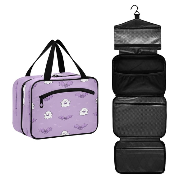 Travel Toiletry Bag with Metal Hook Large Capacity Cosmetic Bag Toiletry Bags for Travel, Gym, Camping Cute Purple Ghost Pattern
