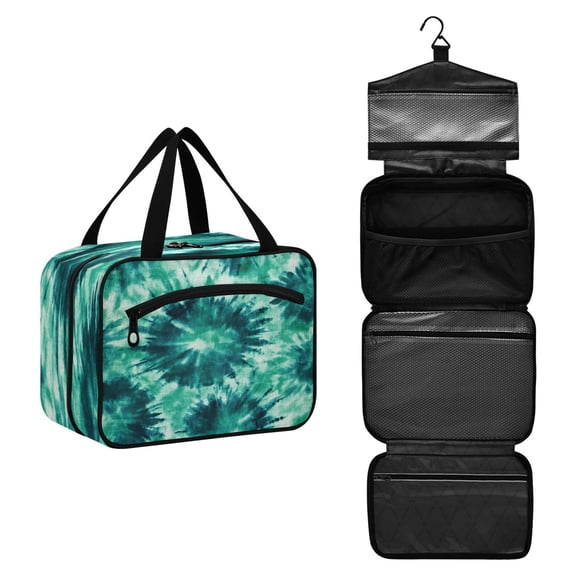 Travel Toiletry Bag with Metal Hook Large Capacity Cosmetic Bag Toiletry Bags for Travel, Gym, Camping Dark Teal Tie-dye Pattern