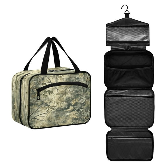 Travel Toiletry Bag with Metal Hook Large Capacity Cosmetic Bag Toiletry Bags for Travel, Gym, Camping Green Camouflage Pattern