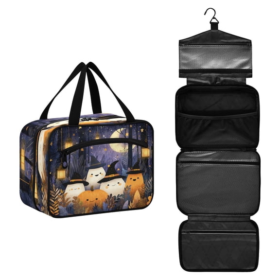 Travel Toiletry Bag with Metal Hook Large Capacity Cosmetic Bag Toiletry Bags for Travel, Gym, Camping Halloween-themed with Ghosts