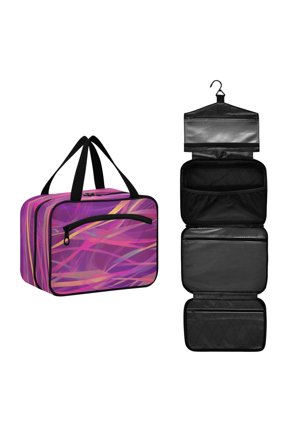 Travel Toiletry Bag with Metal Hook Large Capacity Cosmetic Bag Toiletry Bags for Travel, Gym, Camping Light Red Lines
