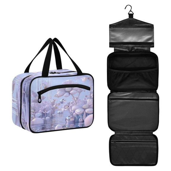 Travel Toiletry Bag with Metal Hook Large Capacity Cosmetic Bag Toiletry Bags for Travel, Gym, Camping Pale Lavender Floral