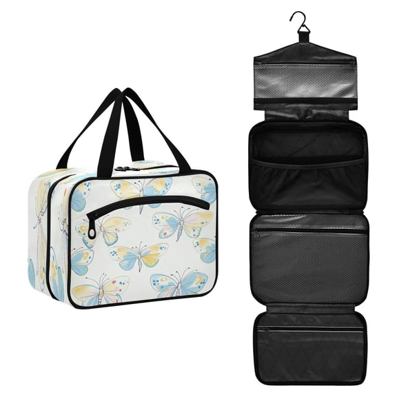Travel Toiletry Bag with Metal Hook Large Capacity Cosmetic Bag Toiletry Bags for Travel, Gym, Camping Pink and Blue Butterfly