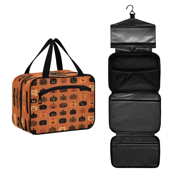 Travel Toiletry Bag with Metal Hook Large Capacity Cosmetic Bag Toiletry Bags for Travel, Gym, Camping Pumpkin Funny Face Pattern