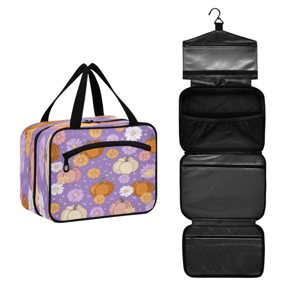 Travel Toiletry Bag with Metal Hook Large Capacity Cosmetic Bag Toiletry Bags for Travel, Gym, Camping Pumpkins and Daisies