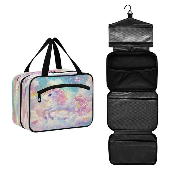 Travel Toiletry Bag with Metal Hook Large Capacity Cosmetic Bag Toiletry Bags for Travel, Gym, Camping Rainbow Colors Unicorn