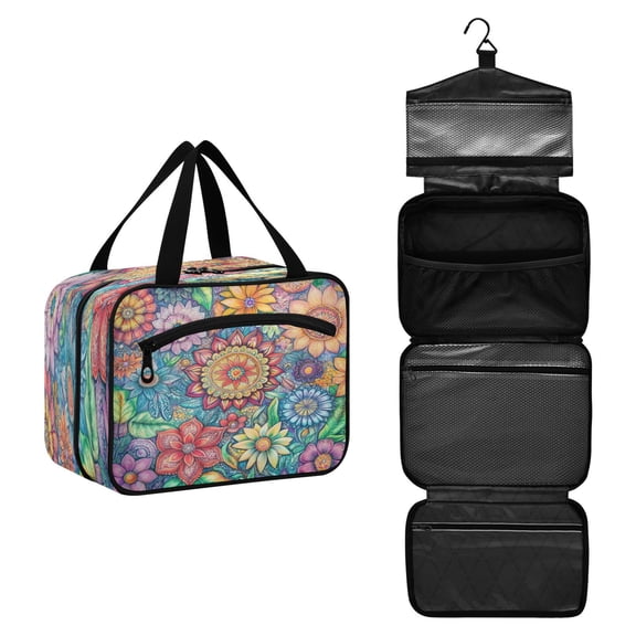 Travel Toiletry Bag with Metal Hook Large Capacity Cosmetic Bag Toiletry Bags for Travel, Gym, Camping Vibrant and Colorful Flower