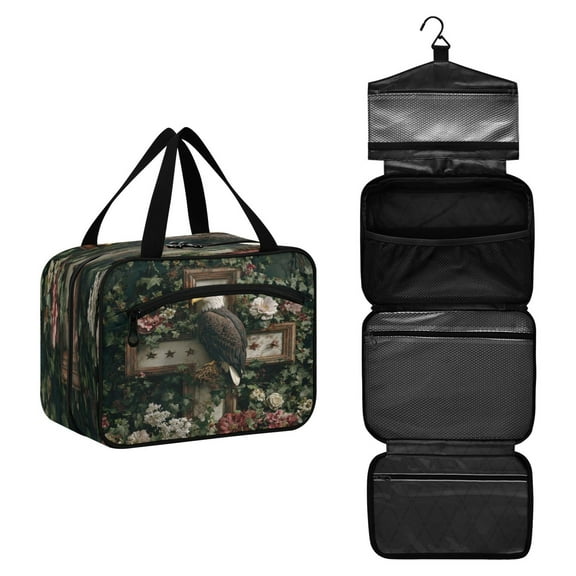 Travel Toiletry Bag with Metal Hook Large Capacity Cosmetic Bag Toiletry Bags for Travel, Gym, Camping Wreath and Bald Eagle