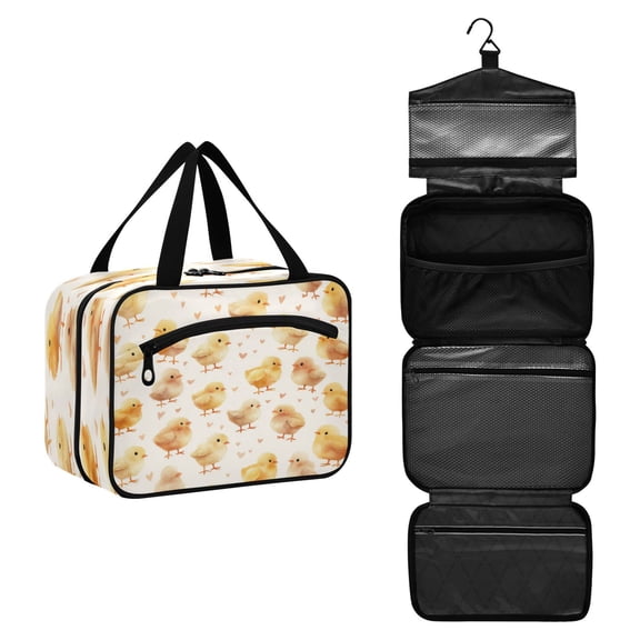 Travel Toiletry Bag with Metal Hook Large Capacity Cosmetic Bag Toiletry Bags for Travel, Gym, Camping Yellow and Cream Chicks