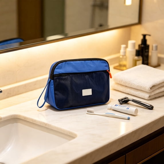 Travel Toiletry Bag with Waterproof Fabric, Inner Mesh Compartments and Zipper for Vacation Business Trips