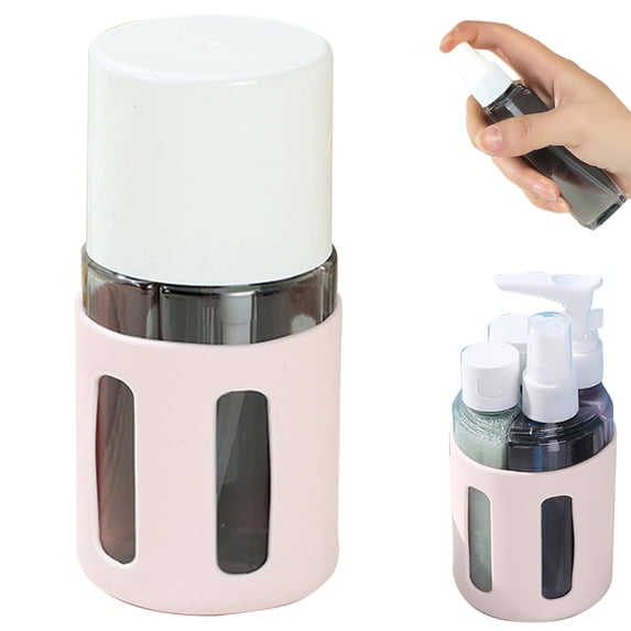 Travel Toiletry Dispenser Bottles 4 Pack, 4-in-1 Leak Proof Refillable Travel Containers for Shampoo, Conditioner & Lotion, Portable Cosmetic Travel Kit for Trip & Gym, F