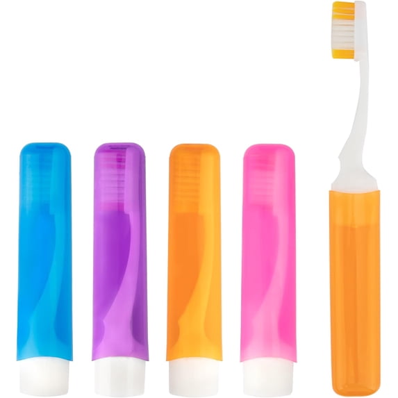 Travel Toothbrush 4Pcs Travel Toothbrush Set Mini Toothbrushes Soft Portable Toothbrushes Travels with Tooth Brush Cover Small Folding Toothbrush Individually Wrapped for Camping Home