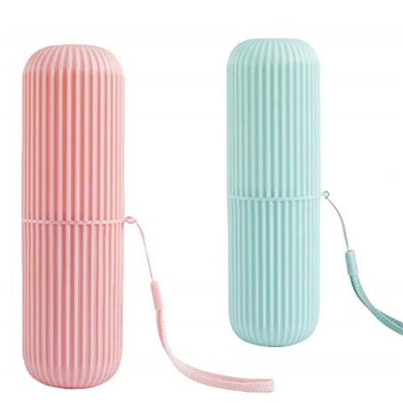 Travel Toothbrush Case,2 Pcs Portable Toothbrush Cup Case,Toothbrush Storage Box,Tooth Brush Containers Wash Cup for Trips and Daily Use,Topboutique Toothbrush Holder Organizer,Pink + Green
