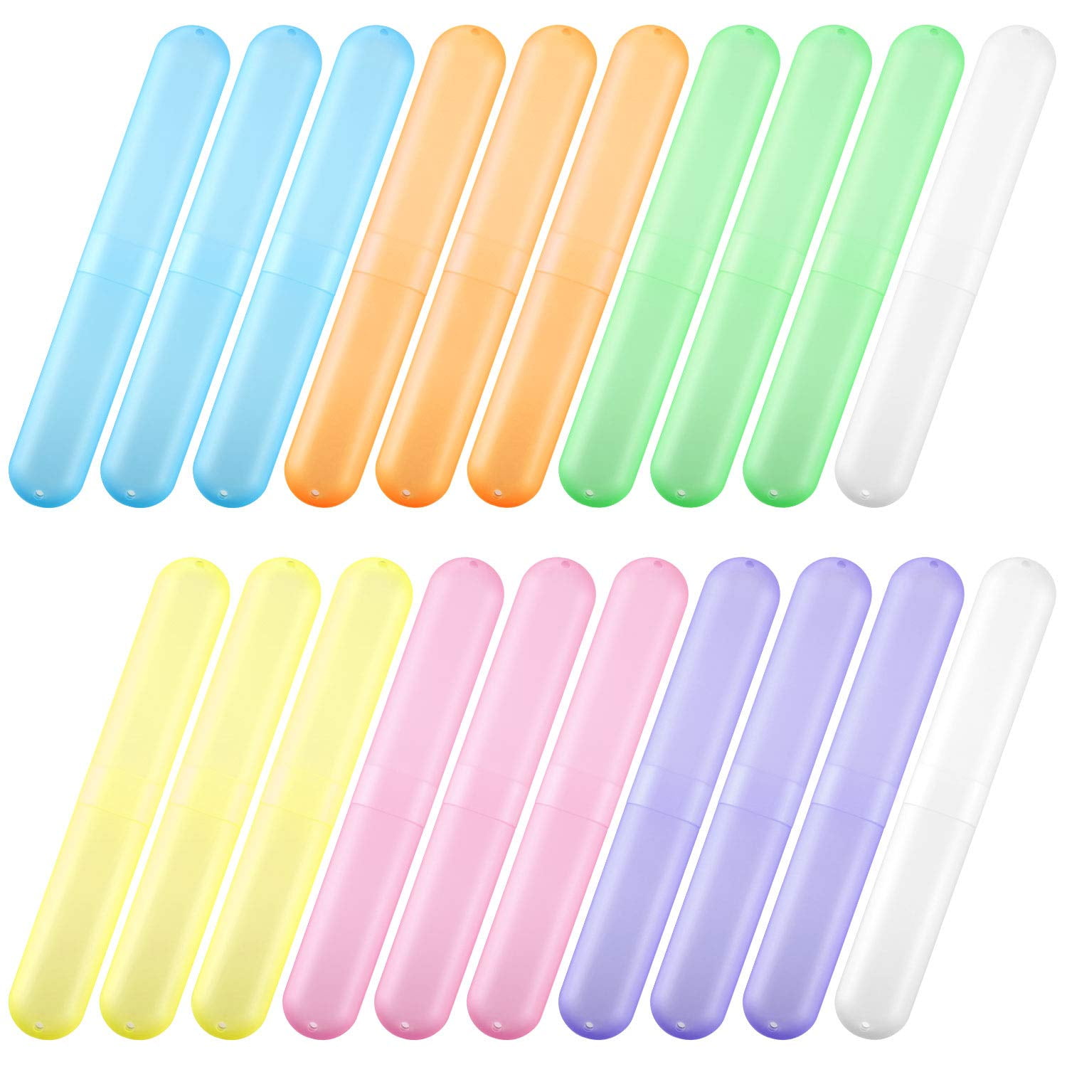 2-Pack Travel Toothbrush Case With Vent Hole - Purple & Blue Plastic Holder With Hanging Rope For Trips, School, Camping