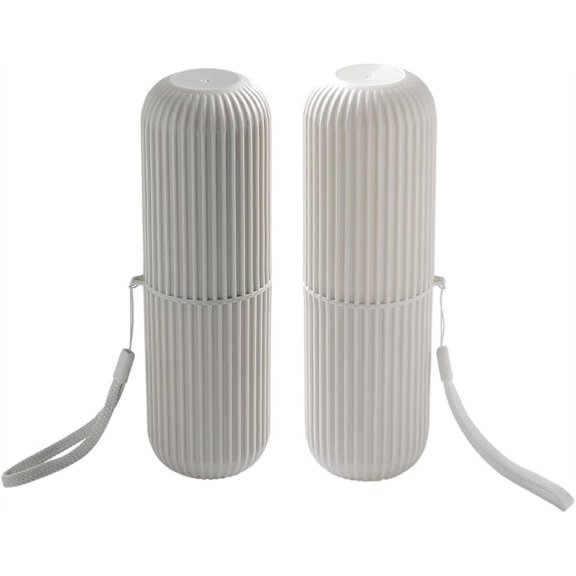 Travel Toothbrush Holder 2Pcs , Portable Toothbrush Case for Traveling, Camping, Business Trip and School, Multifuction Toothbrushes Toothpaste Set with Two Colors (White,Gray)