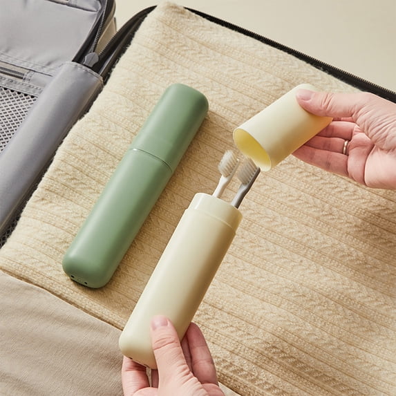 Travel Toothbrush Holder Case | Portable Protective Plastic | Fits Standard Toothbrush & Toothpaste | Hygienic Enclosed Design | White/Green | 1-Pack | 20x4cm