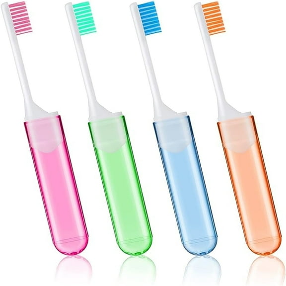 Travel Toothbrush, Mini Folding Toothbrush with Toothbrush Box,Soft Bristles Tooth Brushes Travel Kit,4Pcs,Random Color