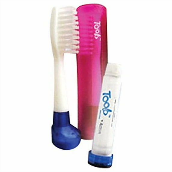Travel Toothbrush With Refillable Travel-Sized Toothpaste Tube and Protective Case - Toob Brush - Cranberry