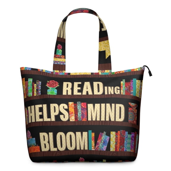 Travel Tote Bag with Born to Read Bookshelf Wall Artwork Spacious Weekender Bag with Adjustable Strap, Lightweight Airplane Friendly for Weekend Getaways Daily Use