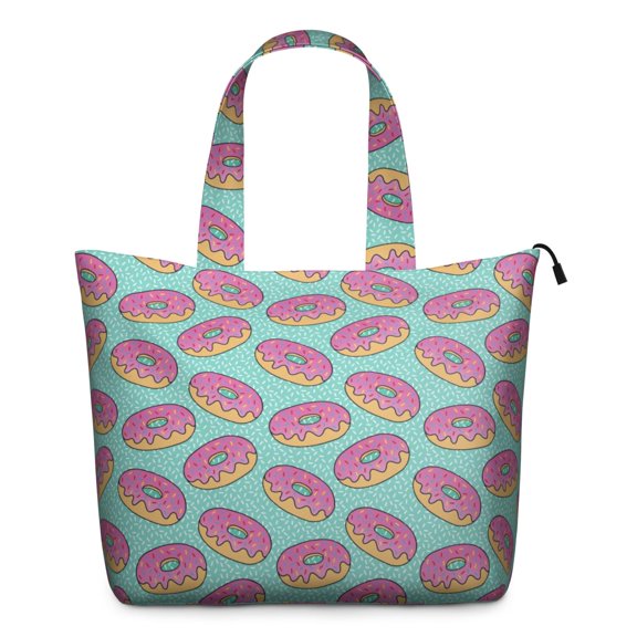 Travel Tote Bag with Colorful Donut Dessert Prints Large Capacity Weekender Bag Featuring Kawaii Doughnut Cy Designs, Lightweight Multipurpose for Donut Lovers