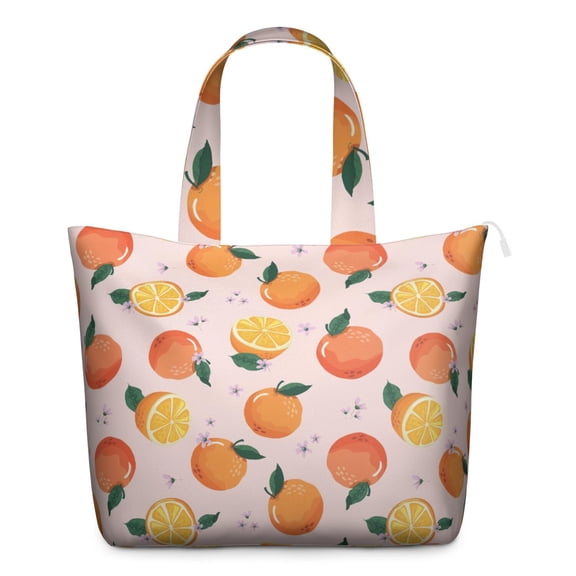 Travel Tote Bag with Cute Orange Fresh Fruit Prints Large Capacity Weekender Bag Featuring Sweet Summer Pattern, Kawaii Orange Lover Design, Lightweight Multipurpose for Travel