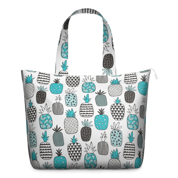 Travel Tote Bag with Fresh Pineapple Tropical Fruit Prints Large Capacity Weekender Bag Featuring Hawaiian Sunshine Exotic Plant Patterns, Lightweight Multipurpose