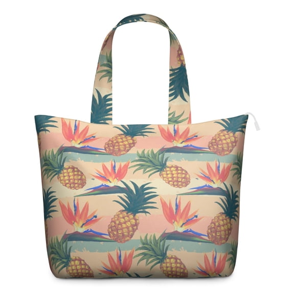 Travel Tote Bag with Fresh Pineapple Tropical Fruit Prints Large Capacity Weekender Bag Featuring Hawaiian Sunshine Exotic Plant Patterns, Lightweight Multipurpose