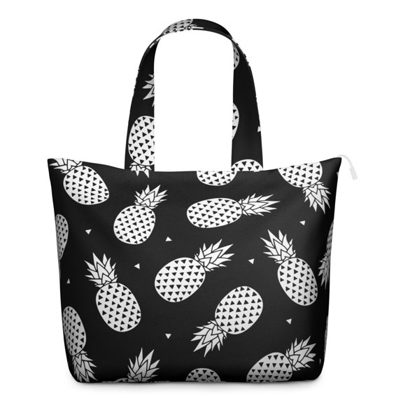 Travel Tote Bag with Fresh Pineapple Tropical Fruit Prints Large Capacity Weekender Bag Featuring Hawaiian Sunshine Exotic Plant Patterns, Lightweight Multipurpose