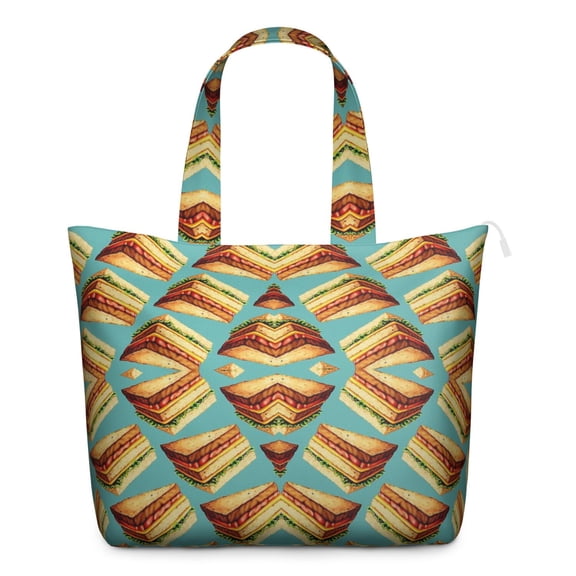 Travel Tote Bag with Hamburger American Food Prints Large Capacity Weekender Bag Featuring Fast Food Swich Designs, Lightweight Multipurpose for Travel Gym