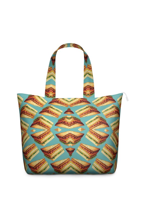 Travel Tote Bag with Hamburger American Food Prints Large Capacity Weekender Bag Featuring Fast Food Swich Designs, Lightweight Multipurpose for Travel Gym