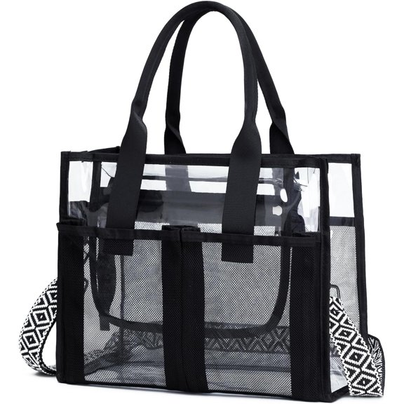 Travel Tote Bag, Mesh Beach Bag Clear Bag for Stadium Events with Multiple Pockets for , Concerts, Beach, Pool