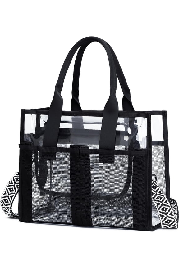 Travel Tote Bag, Mesh Beach Bag Clear Bag for Stadium Events with Multiple Pockets for , Concerts, Beach, Pool