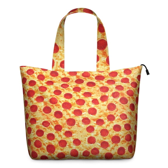 Travel Tote Bag with Pizza Pattern Funny Cartoon Prints Large Capacity Weekender Bag Featuring Delicious Cheese Pepperoni Designs, Lightweight Multipurpose Bag for Pizza Lovers