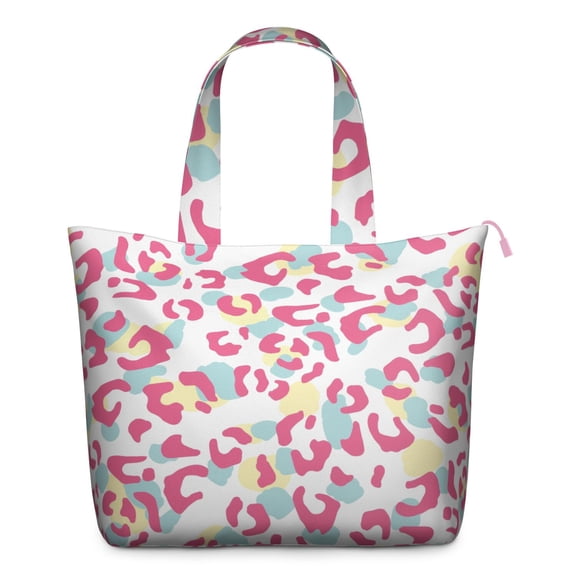 Travel Tote Bag with Glitter Leopard Print Fashionable Weekender Bag Featuring Cheetah Spots Polka Pattern, Modern Animal Aesthetic