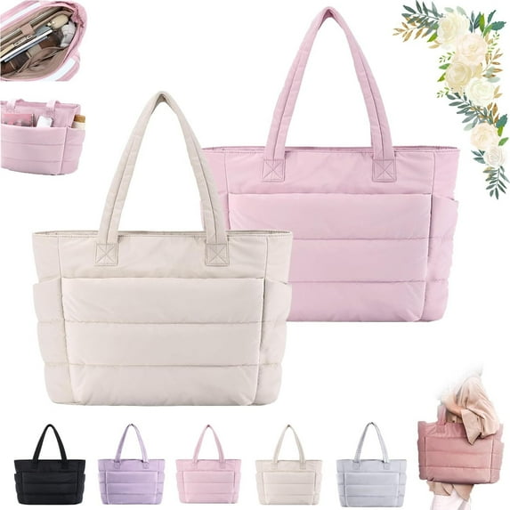 Travel Tote, Puffer Tote Bag For Women, Lightweight Puffy Tote Bag with Compartments, Quilted Tote Bag