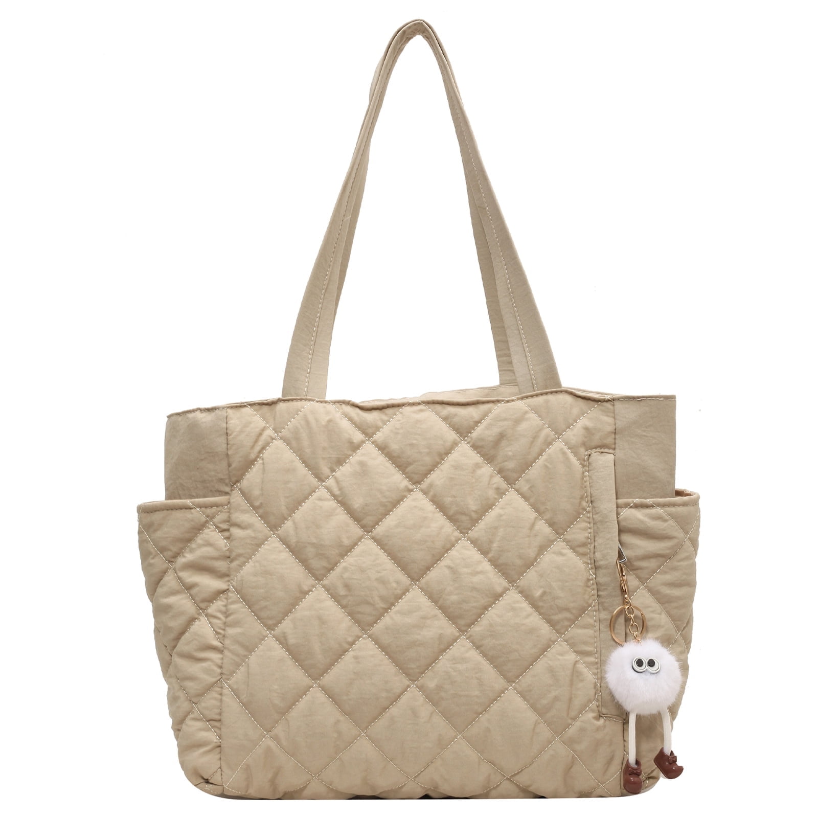 Travel Totes，Puffer Work Tote Bag for Women, Quilted Puffy Bag with compartments (Beige)
