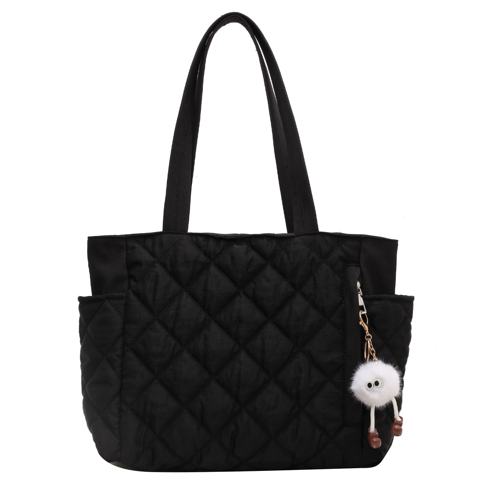 Travel Totes，Puffer Work Tote Bag for Women, Quilted Puffy Bag with compartments (Black)
