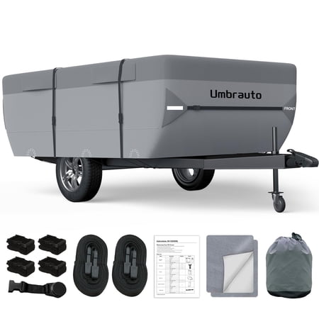 Travel Trailer Cover 7 Layers Top for 8'-10' Pop Up Camper Ripstop Anti-UV Folding Trailers Cover, Gray