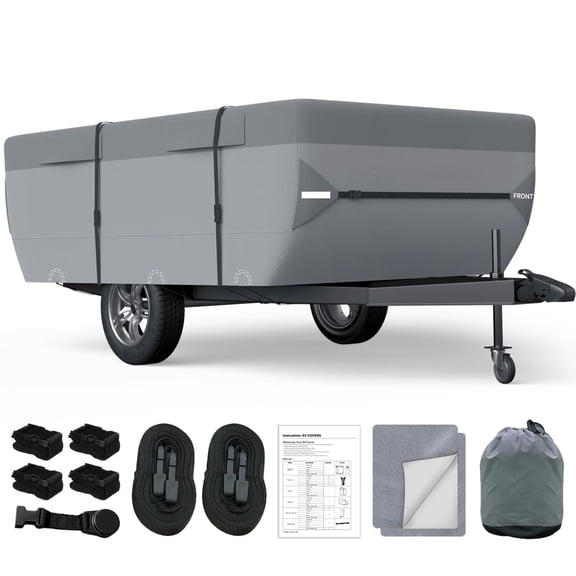 Travel Trailer Cover 7 Layers Top for 16'-18' Pop Up Camper Ripstop Anti-UV Folding Trailers Cover, Gray