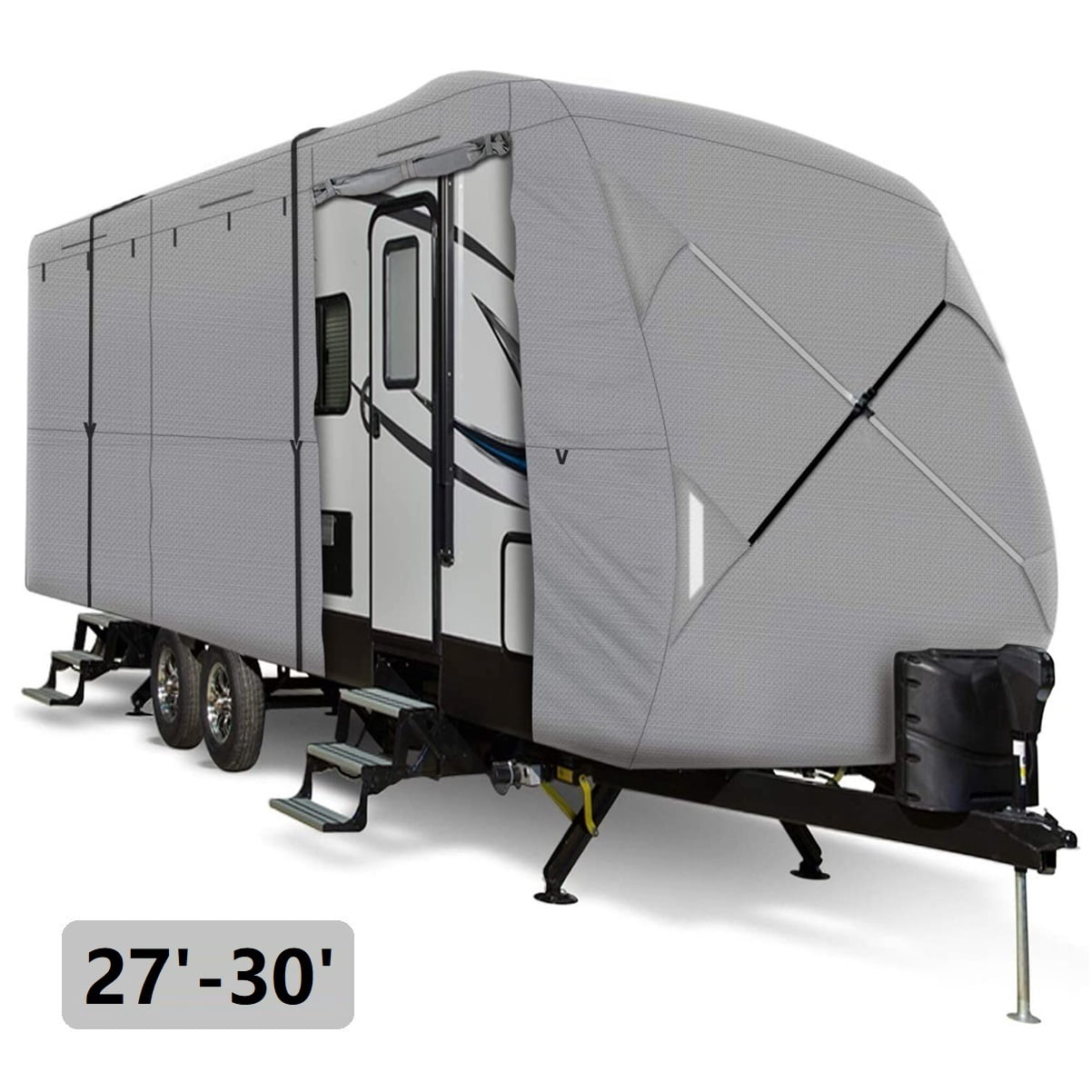 Travel Trailers RV Cover For 27-30FT, Heavy Duty Oxford PU All Weather Protection - View #2
