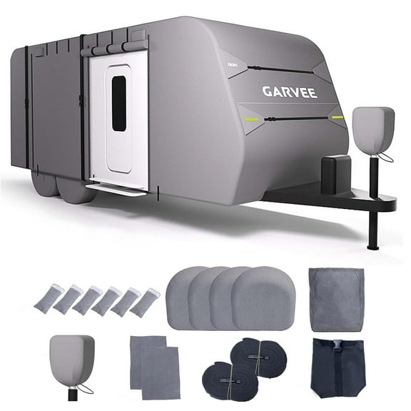 Travel Trailer RV Cover 7 Layers top Fits 20'-30' Reinforced windproof side-straps Anti-UV water-resistance heavy duty for Trailer RV