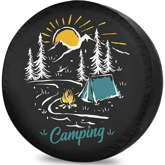 Travel Trailer Spare Tire Cover Stream Camp Funny Waterproof Sunproof Spare Tire Cover for RV Tire Cover